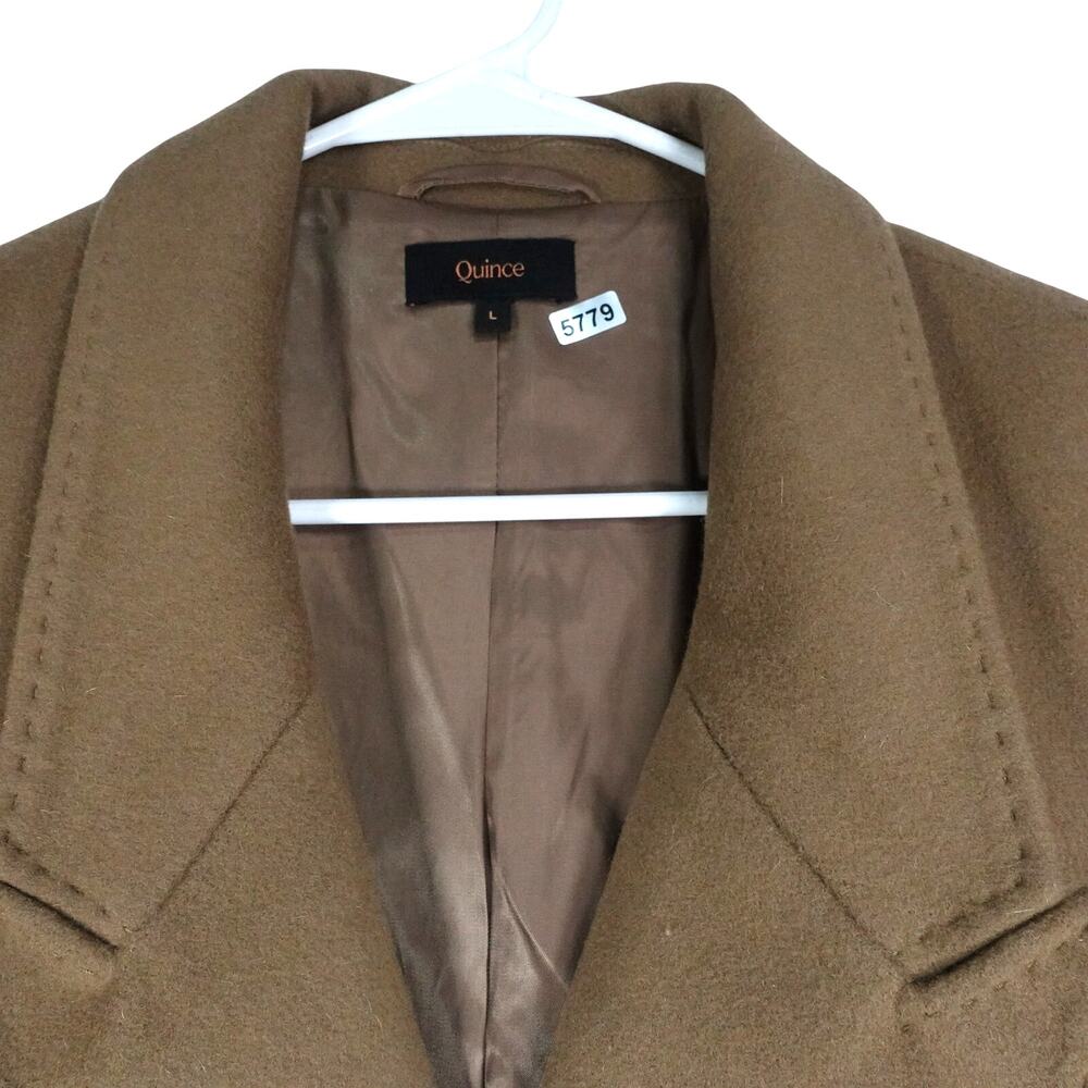 NWOT Quince Womens Large Dark Camel Tan Italian Wool Double-Breasted Coat Retro - Picture 3 of 7